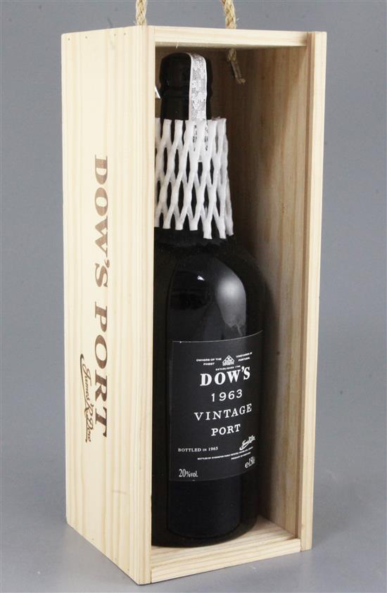 One magnum of Dows 1963 Vintage Port, in wooden box.